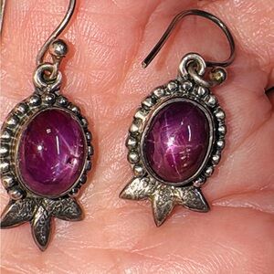 Sterling Silver Star Ruby Pierced Earrings​​